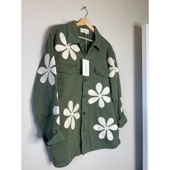 NWT The Great. Ultimate Cool Girl Utility Vintage Army Daisy Applique Jacket - Picture 3 of 8